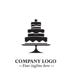 Delicious Cake Icon Symbol in Black on White Background with Sweet Minimalist Modern Design