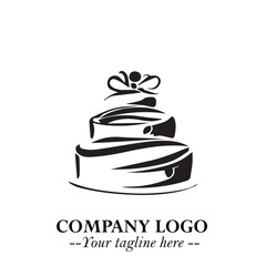 Delicious Cake Icon Symbol in Black on White Background with Sweet Minimalist Modern Design