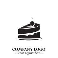 Delicious Cake Icon Symbol in Black on White Background with Sweet Minimalist Modern Design