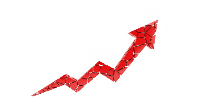 Red arrow graph upward trend showing growth and positive financial performance