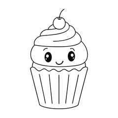 A delightful cupcake coloring page featuring a sweet, frosted treat with sprinkles, perfect for kids to add their own colorful, playful touch and creativity.
