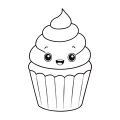 A delightful cupcake coloring page featuring a sweet, frosted treat with sprinkles, perfect for kids to add their own colorful, playful touch and creativity.
