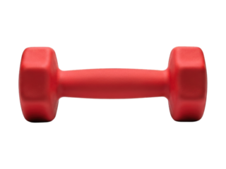 Red dumbbell for fitness, centered on a black background