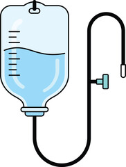 Medical IV drip bag with blue liquid and tubing healthcare icon IV drip bag