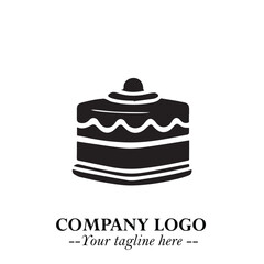 Delicious Cake Icon Symbol in Black on White Background with Sweet Minimalist Modern Design