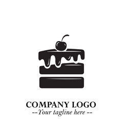 Delicious Cake Icon Symbol in Black on White Background with Sweet Minimalist Modern Design