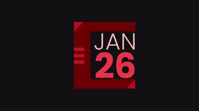 26th December calendar icon animation. Alpha matte with transparent background 4K resolution.