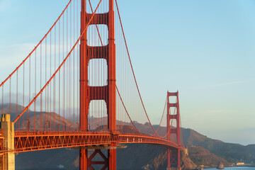 Golden Gate Bridge Towers and Suspension Cables Against a Clear San Francisco Sky