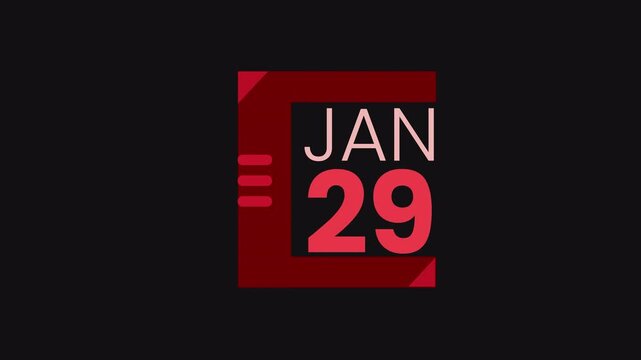 29th December calendar icon animation. Alpha matte with transparent background 4K resolution.