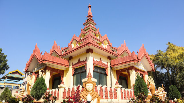 India, Bihar, Bodh Gaya, Thai Buddhist Monastery Near Sacred Mahabodhi Temple.