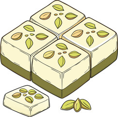 Isometric illustration of square pistachio sweets