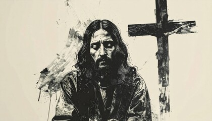 Faithful Reflection of Jesus with Cross. Spiritual symbolism and devotion in Christian Imagery.