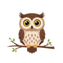 Fototapeta premium Adorable cartoon owl perched on a branch with bright eyes - perfect for children's books, educational resources, and charming animal-themed designs!