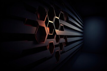 Dark tunnel with glowing, dimensional honeycomb structure