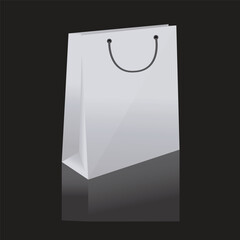 White paper bag, with black cloth handle design, template