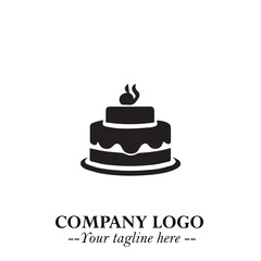 Delicious Cake Icon Symbol in Black on White Background with Sweet Minimalist Modern Design