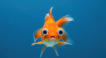 Surprised goldfish swimming in water