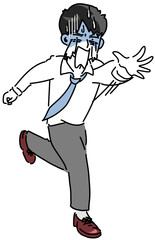 業務に追われる顔面蒼白の若手会社員のベクター全身イラスト