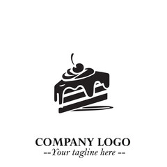 Delicious Cake Icon Symbol in Black on White Background with Sweet Minimalist Modern Design