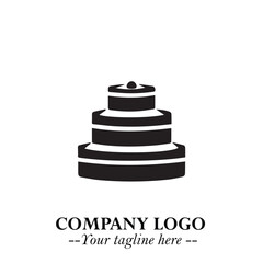 Delicious Cake Icon Symbol in Black on White Background with Sweet Minimalist Modern Design