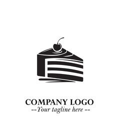 Delicious Cake Icon Symbol in Black on White Background with Sweet Minimalist Modern Design