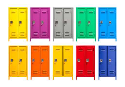Colorful School Lockers Grid isolated on a transparent background