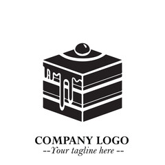 Delicious Cake Icon Symbol in Black on White Background with Sweet Minimalist Modern Design