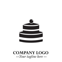 Delicious Cake Icon Symbol in Black on White Background with Sweet Minimalist Modern Design