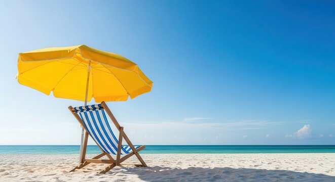 Beach chair and umbrella on beach - Powered by Adobe