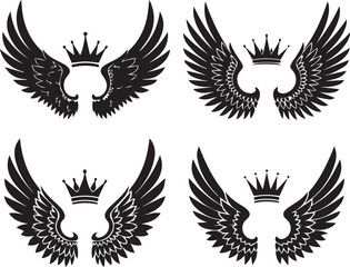 Fototapeta premium Four Black Silhouette Wings with Crowns royal