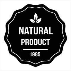Natural product badge design with leaves and year date vector