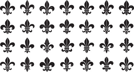Obraz premium Grid of Twenty- Four Black Fleur-de-lis Symbols on White