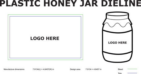 Plastic Honey Jar Dieline Template | Printable Label Layout for Honey Packaging & Branding