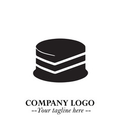 Delicious Cake Icon Symbol in Black on White Background with Sweet Minimalist Modern Design