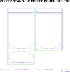 Zipper Stand-Up Coffee Pouch Dieline   Printable Packaging Template for Coffee Bags & Food Products © Ranuka41