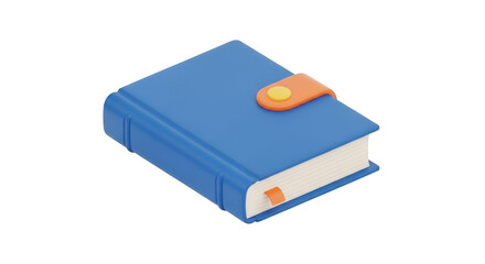 Closed blue hardcover book with orange clasp isometric view isolated object