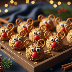 Obraz premium A tray of reindeer christmas themed dessert treats