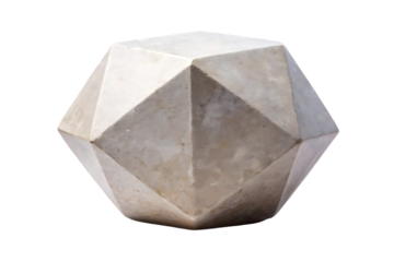Limestone sculptural hemisphere displaying angular faceted surfaces with natural weathered texture, isolated on a transparent background