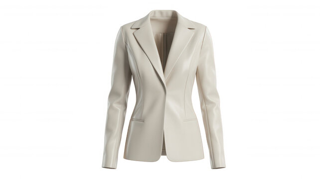 Sleek ivory transparent background white single button blazer with tailored fit and notched lapels