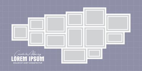 Pictures or photos frame collage, page grid layout abstract photo frames and digital photo wall template
