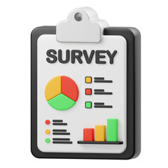 Clipboard With Survey Document Showing Pie Chart Bar Graph And Checklist On Transparent Background