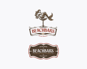 Mermaid lounging inside a cocktail glass logo template