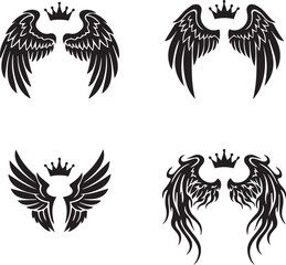 Obraz premium Set of Four Black Wing and Crown Emblems wings logo