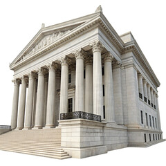 Classical building with columns and stairs isolated on transparent background