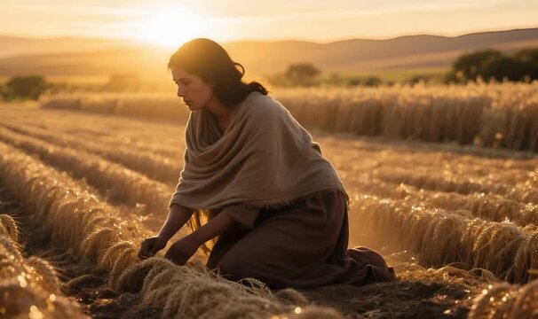Ruth Kneels in the Harvest Field, Picking Up Grace One Grain at a Time
