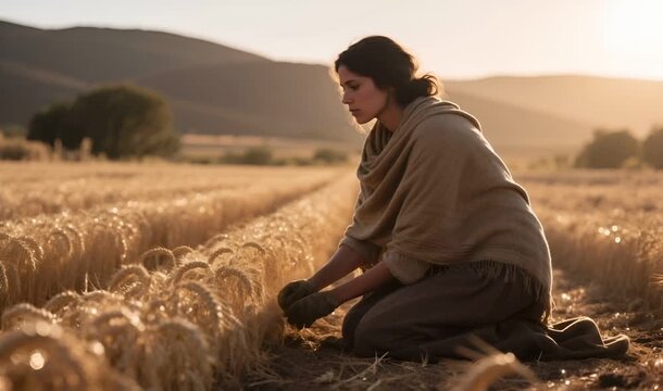 Ruth Kneels in the Harvest Field, Picking Up Grace One Grain at a Time