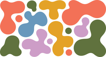 Organic Blob Shapes In Warm Retro Colors On White Background abstract blue