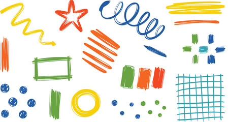 Collection of Hand Drawn Scribble Shapes and Elements on White Background