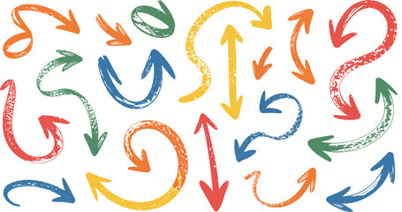 Vibrant Grunge Style Arrows in Multiple Colors on White Background 