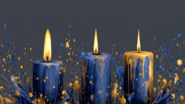Burning candles with golden flames on a dark background artistic decoration